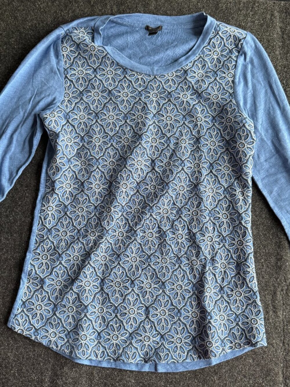 J.Crew Blue Embroidered Floral Cotton Top XS
